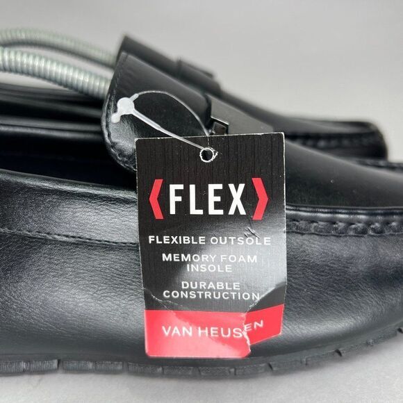 Van Heusen Rail Driving Loafers Men's Size 11 Black Leather Slip On Dress Shoes - Picture 2 of 11